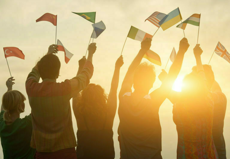 People holding different flags.