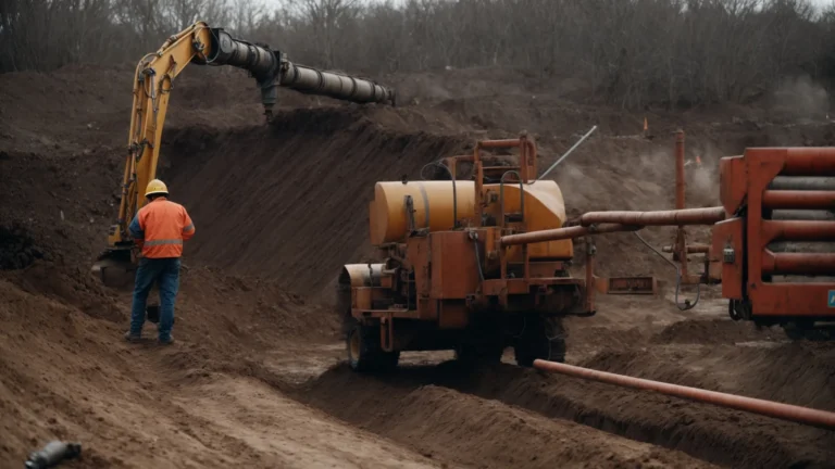 a worker directs a specialized machine underground to repair a pipe without digging a trench.