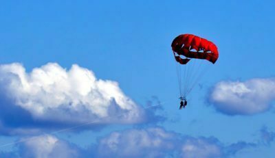 a person parachuting in the sky