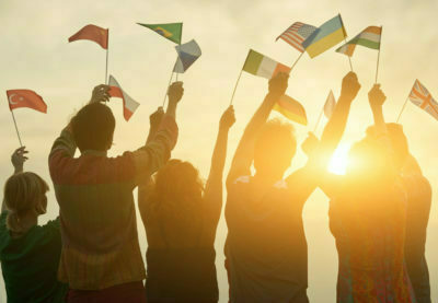 People holding different flags.