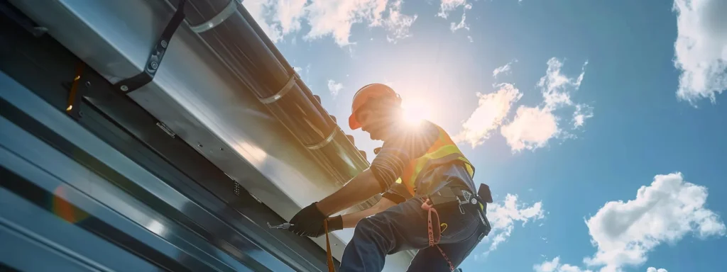 a professional business worker is using a portable gutter machine to create seamless gutters on-site.