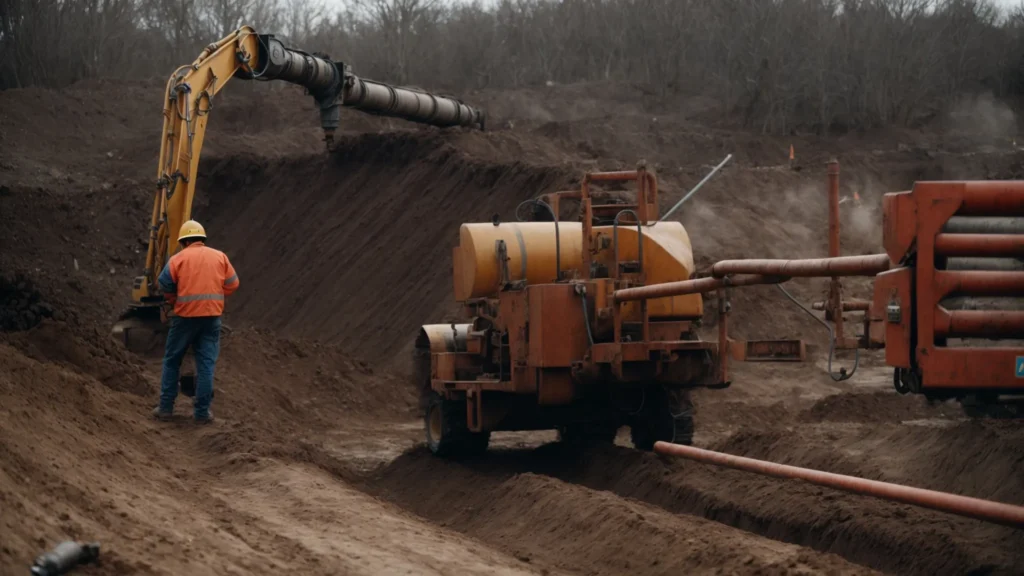 a worker directs a specialized machine underground to repair a pipe without digging a trench.