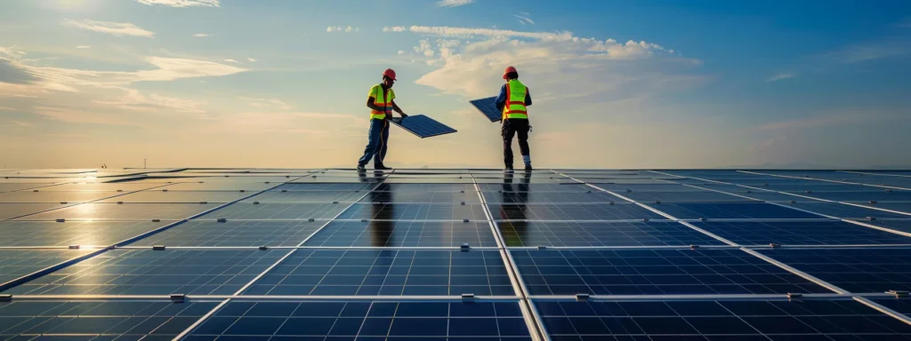 a team of workers installing solar panels on a commercial building roof for ozora energy.