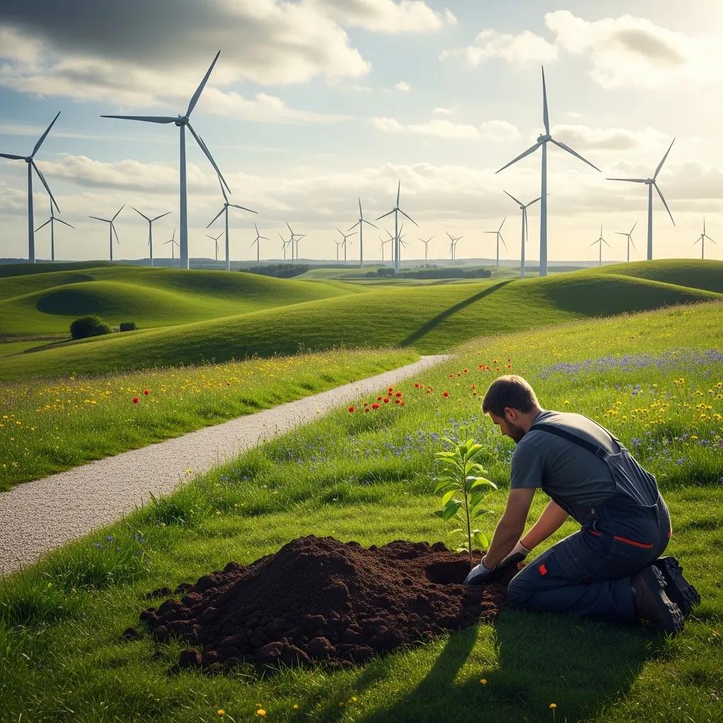 Person planting a tree in a green landscape, symbolizing ESG criteria in investing